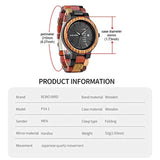 Men's Colorful Wooden Watch, Week & Date Display Quartz Watches Handmade Casual Wood Wrist Watch - Eco Trade Company