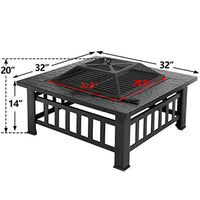 32 inch Outdoor Square Metal Firepit Backyard Patio Garden Stove Wood Burning BBQ Fire Pit with Rain Cover - Eco Trade Company