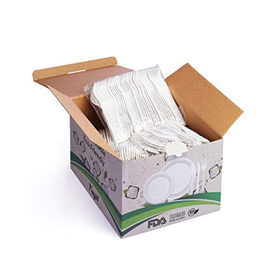 250Pcs Disposable Dinnerware Set, Compostable Sugarcane Cutlery Eco-Friendly - Eco Trade Company