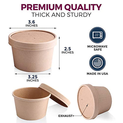 50 Pack, 12 oz Kraft Eco-friendly Compostable Paper Food Cup with Vented Lid, Hot or Cold Dish To Go Packaging, Ramen Soup Stews Salad Container - Eco Trade Company