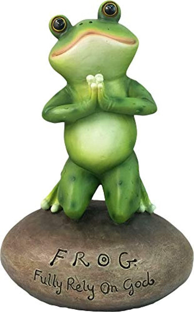 Blessed Assurance - Inspirational Cute Praying Frog On Rock Statue - Eco Trade Company