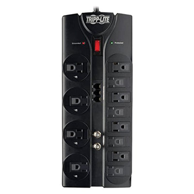 12 Outlet Surge Protector Power Strip, 8ft Cord, Right-Angle Plug, Tel/Modem/Coax Protection - Eco Trade Company