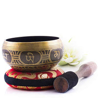 Tibetan Singing Bowl Set ~ Antique Design ~ With Dual Surface Mallet and Silk Cushion ~ Promotes Peace, Chakra Healing, and Mindfulness - Eco Trade Company
