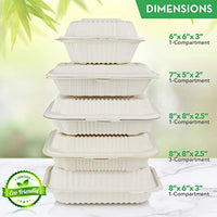 125 Count Eco Friendly Take Out Food Containers, (6" x 6", 1-Comp.) - Non-Soggy, Leak Proof, Disposable To Go Containers Made From Cornstarch - Eco Trade Company