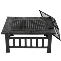 32 inch Outdoor Square Metal Firepit Backyard Patio Garden Stove Wood Burning BBQ Fire Pit with Rain Cover - Eco Trade Company