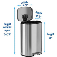 Stainless Steel Step Trash Can with Odor Control System, Pedal Garbage Bin for Kitchen, Office, Home - Silent and Gentle Open and Close - Eco Trade Company