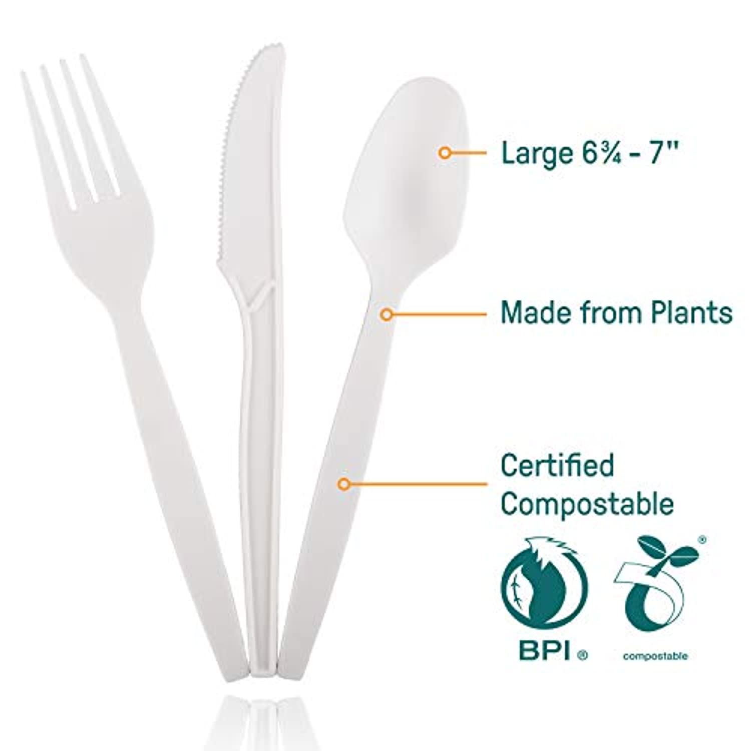 Certified Compostable Cutlery Made from Plants, 300 Pack, 7" Large - Eco Trade Company