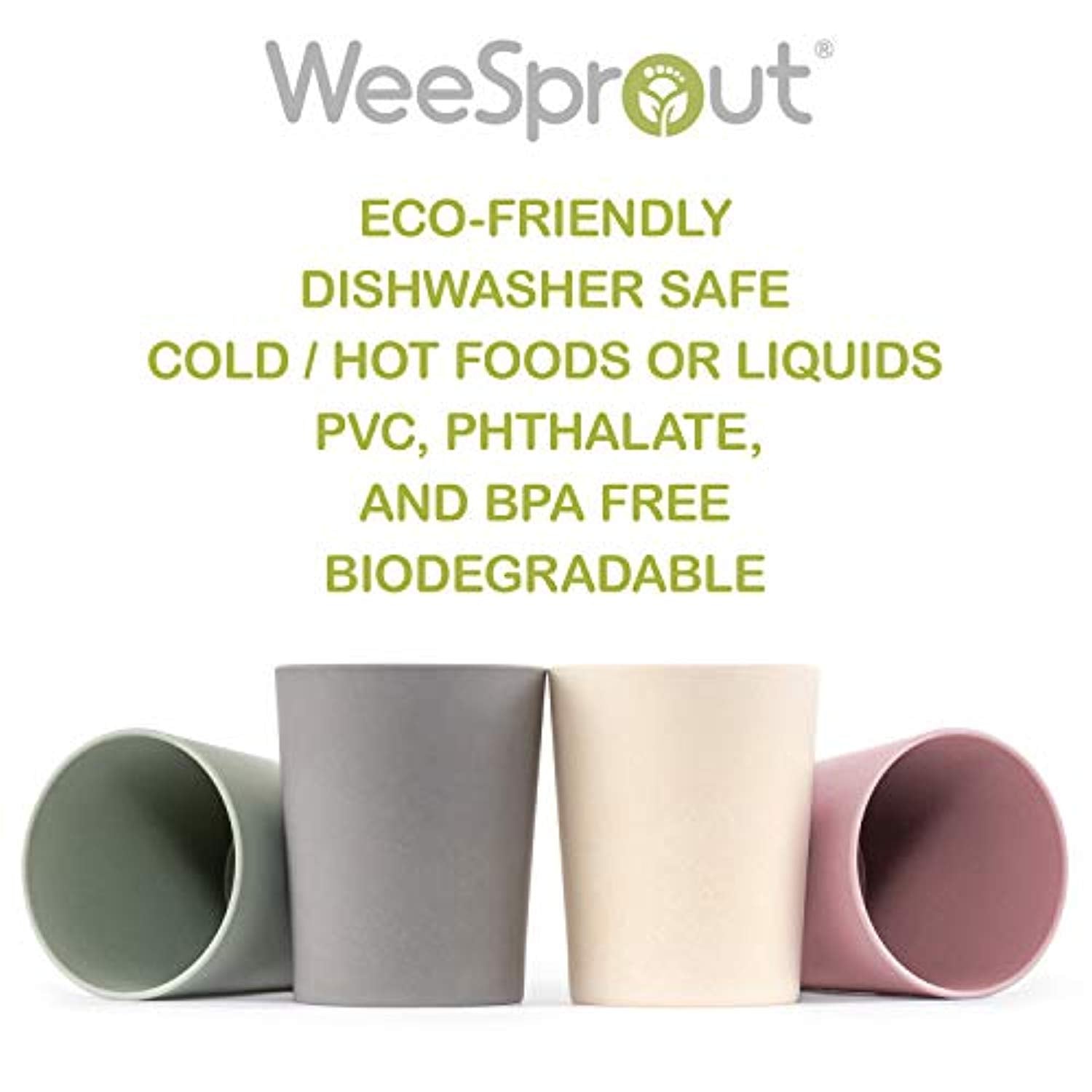 Bamboo Toddler Cups - 4 pc Set,10 fl oz. Eco-Friendly, Non-Toxic Non-Plastic Cups - Dishwasher Safe - BPA Free - Eco Trade Company
