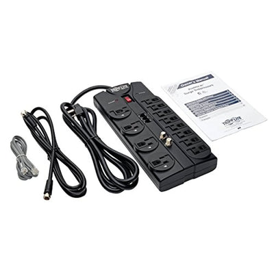 12 Outlet Surge Protector Power Strip, 8ft Cord, Right-Angle Plug, Tel/Modem/Coax Protection - Eco Trade Company