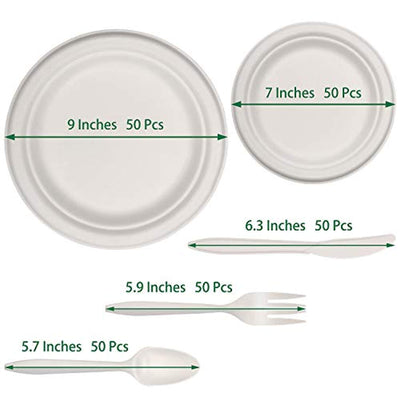 250Pcs Disposable Dinnerware Set, Compostable Sugarcane Cutlery Eco-Friendly - Eco Trade Company