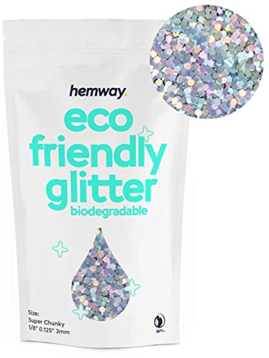 Eco Friendly Biodegradable Glitter 100g / 3.5oz Safe Vegan for Face, Eyeshadow, Body, Hair, Nail and Makeup, 1/8" 0.125" 3mm - Silver Holographic - Eco Trade Company
