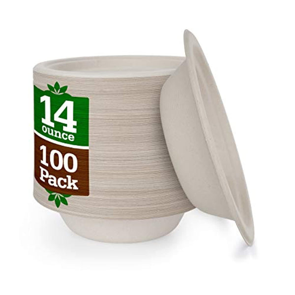 14 oz. Paper Plates Bowls [100-Pack] Brown Compostable Disposable Biodegradable Premium Natural Eco-Friendly - Eco Trade Company