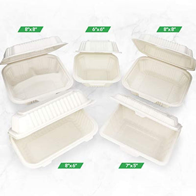 125 Count Eco Friendly Take Out Food Containers, (6" x 6", 1-Comp.) - Non-Soggy, Leak Proof, Disposable To Go Containers Made From Cornstarch - Eco Trade Company