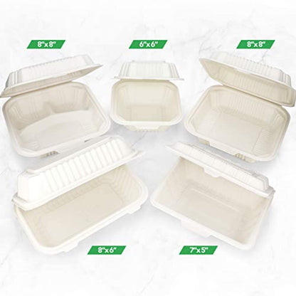 125 Count Eco Friendly Take Out Food Containers, (6" x 6", 1-Comp.) - Non-Soggy, Leak Proof, Disposable To Go Containers Made From Cornstarch - Eco Trade Company