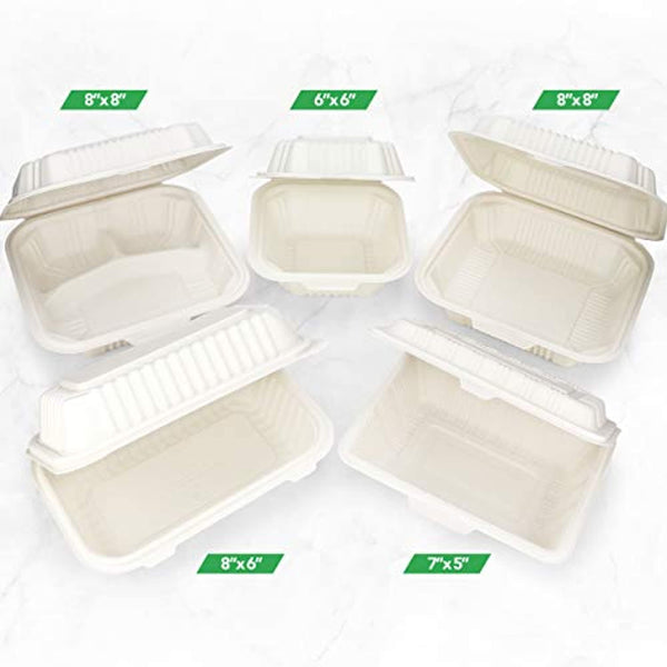 Buy Take Out Boxes Clamshell Hinged Biodegradable To Go Food Containers -  6x6 in. 125 Count. - White Now! Only $