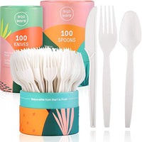 Certified Compostable Cutlery Made from Plants, 300 Pack, 7" Large - Eco Trade Company