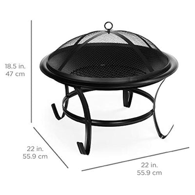 22-inch Outdoor Patio Steel Fire Pit Bowl BBQ Grill for Backyard, Camping, Picnic, Bonfire, Garden w/Spark Screen Cover - Eco Trade Company