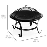22-inch Outdoor Patio Steel Fire Pit Bowl BBQ Grill for Backyard, Camping, Picnic, Bonfire, Garden w/Spark Screen Cover - Eco Trade Company