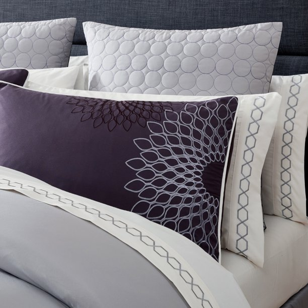 14 Piece Bed in a Bag Set Plum Grey Floral Embroidered Bedding