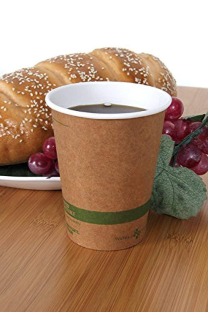 100% Biodegradable, 100% Compostable Paper PLA-Lined 12 Ounce Kraft Coffee Hot Cup and Lid Combo, 50 Pack - Eco Trade Company