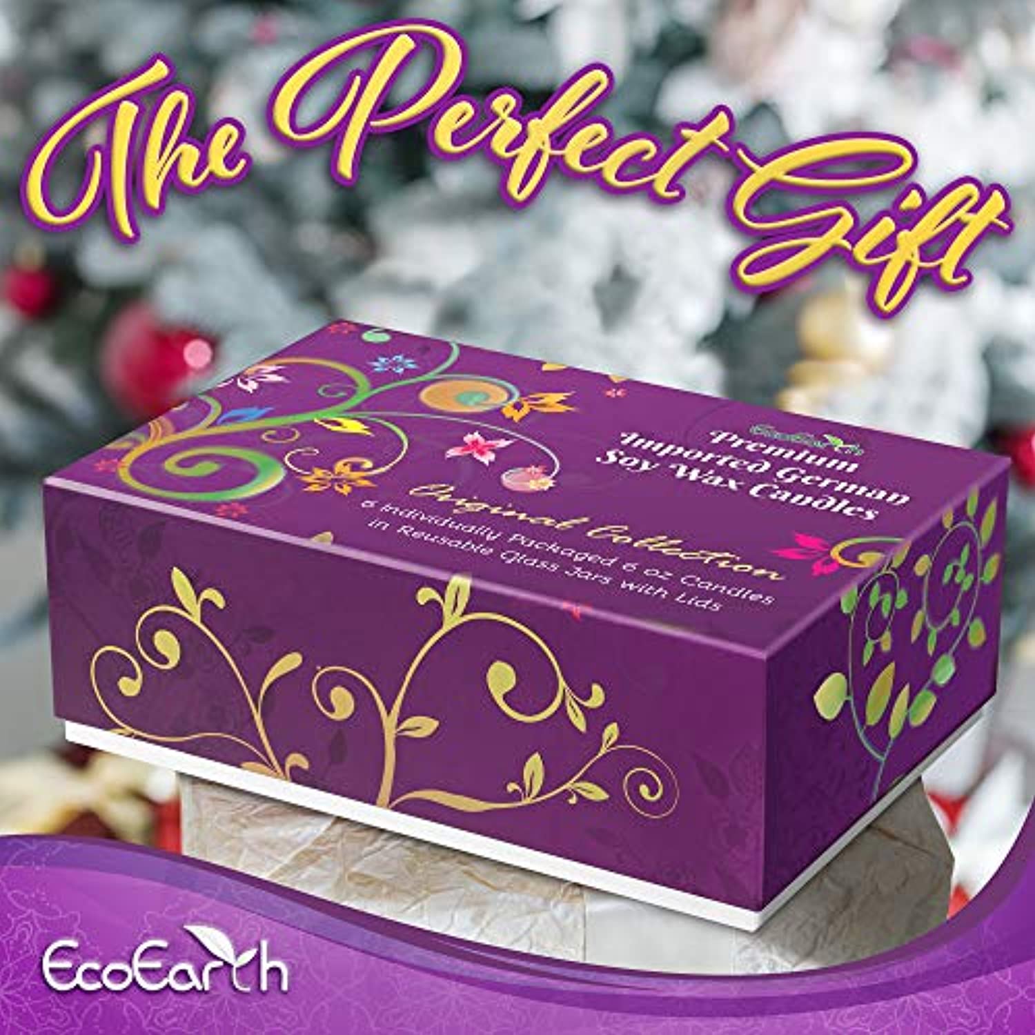 EcoEarth Deluxe Gift Candle Set, 6 oz 6 Pack Eco-Friendly Jar, Natural German Soy Wax Candles Scented w/ US Essential Oils for Stress Relief - Eco Trade Company