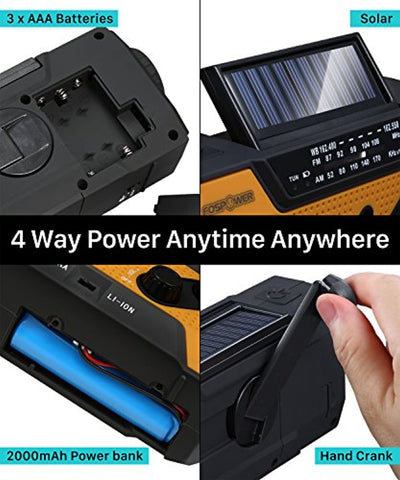 Emergency Solar Hand Crank Portable Radio Household Outdoor Emergency with AM/FM, LED Flashlight, Lamp, 2000mAh Power Bank USB Charger, SOS Alarm - Eco Trade Company