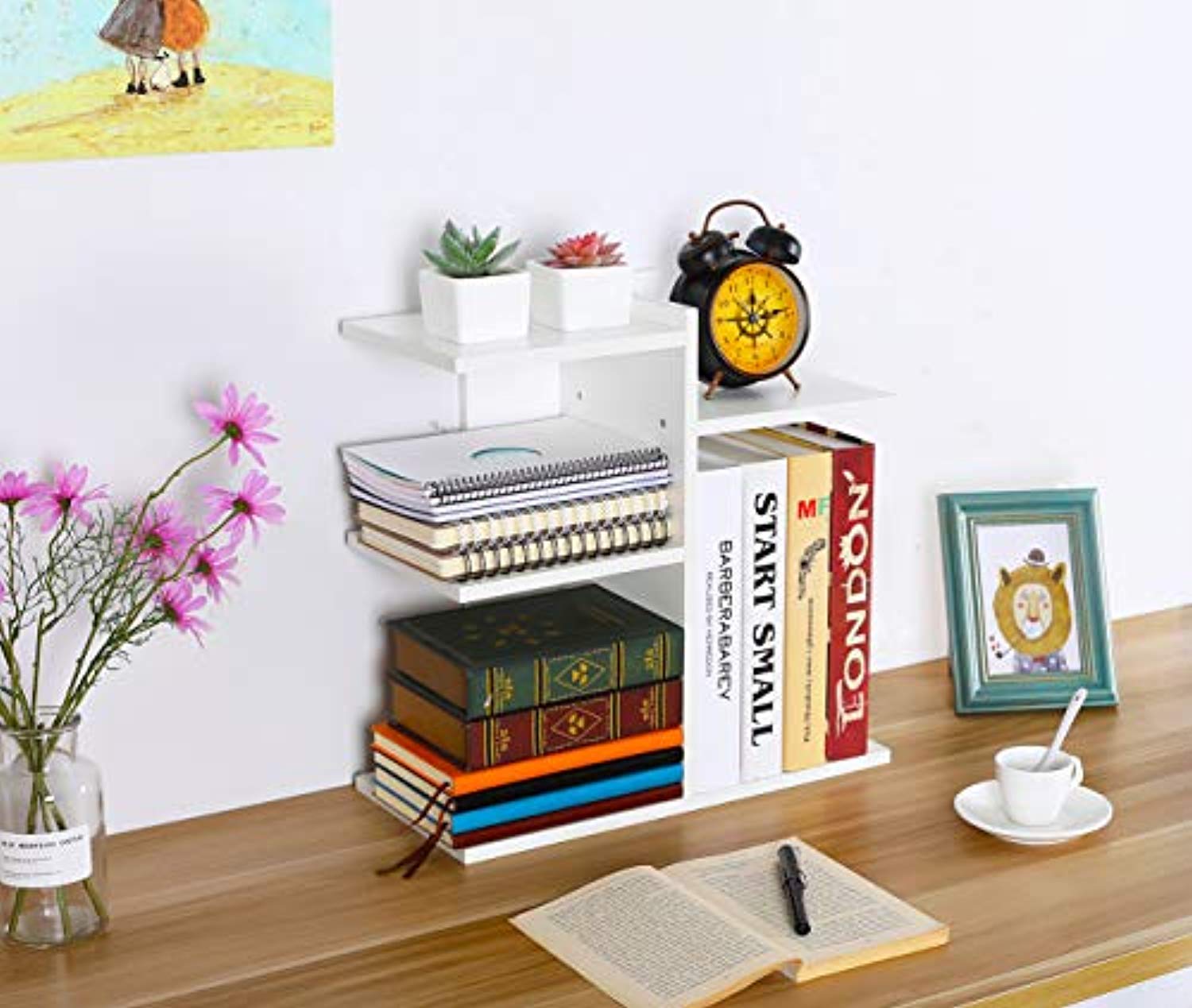 Wood Desktop Bookshelf Assembled Countertop Bookcase Literature Holder Accessories Display Rack Office Supplies Desk Organizer - Eco Trade Company