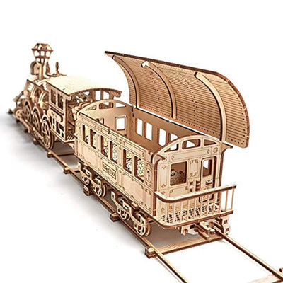 Wood Trick Wooden Toy Train Set with Railway - 34x7″ - Locomotive Train Toy Mechanical Model Kit - 3D Wooden Puzzle - Eco Trade Company