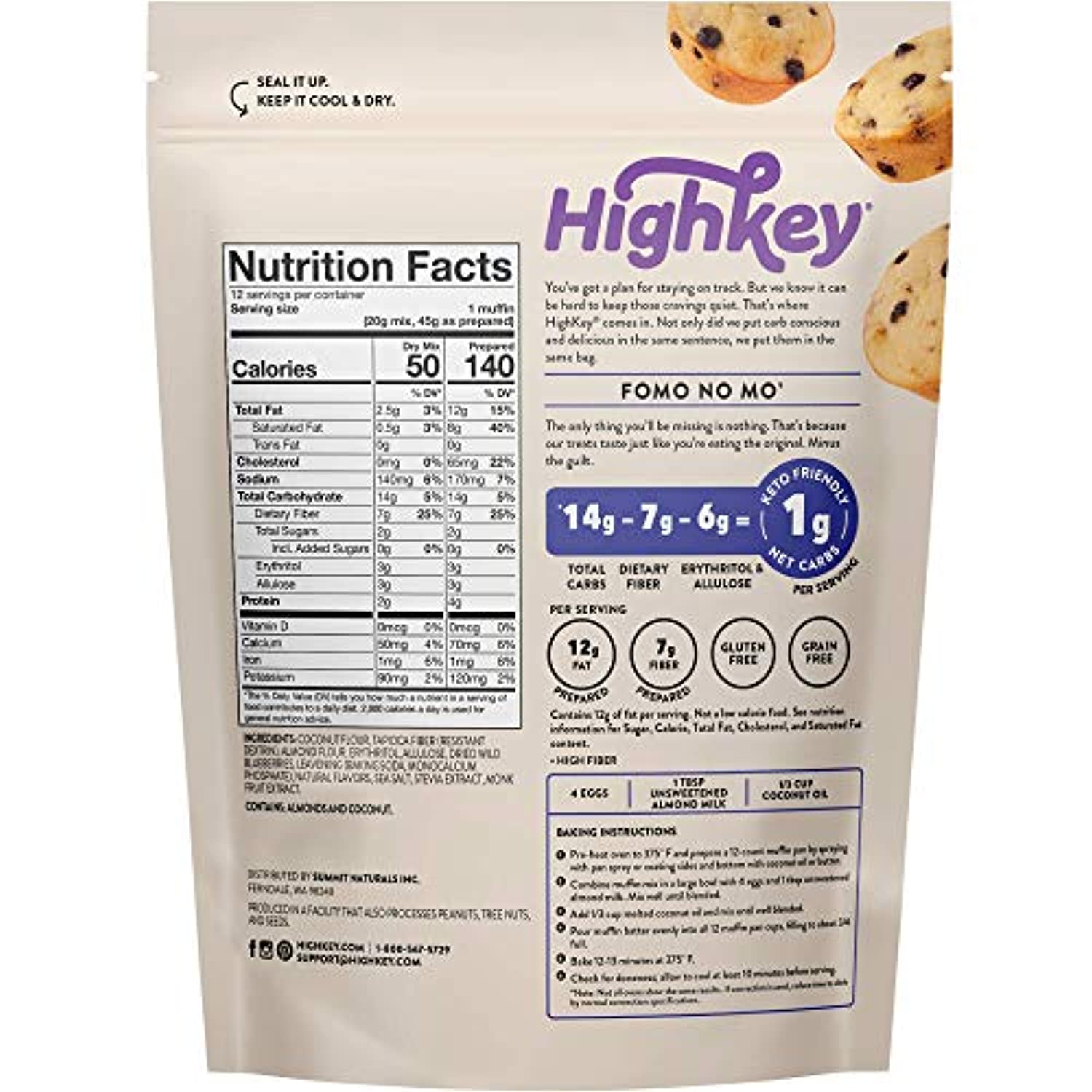 HighKey Keto Blueberry Muffin Mix - Low Carb, Gluten Free Food - No Sugar Added Snacks - 12 Muffins - Eco Trade Company