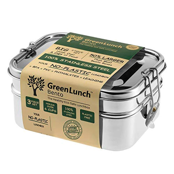 Stainless Steel 3-in-1 Bento Lunch Box with Pod Insert - Holds 6 Cups of Food - Eco-Safe, Healthy, Durable Lunch Container for Kids and Adults - Eco Trade Company