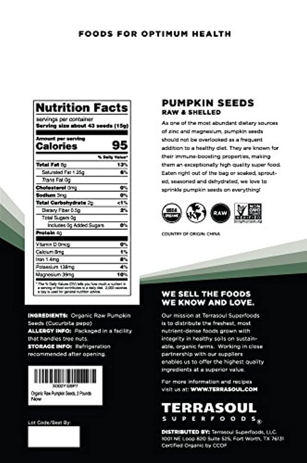 Terrasoul Superfoods Organic Pumpkin Seeds, 2 Lbs - Premium Quality | Fresh | Raw | Unsalted - Eco Trade Company