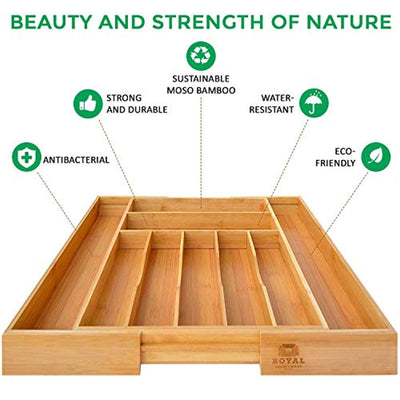 Bamboo Kitchen Drawer Organizer - Utensil Holder and Cutlery Tray with Grooved Drawer Dividers for Flatware and Kitchen Utensils - Eco Trade Company