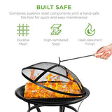 22-inch Outdoor Patio Steel Fire Pit Bowl BBQ Grill for Backyard, Camping, Picnic, Bonfire, Garden w/Spark Screen Cover - Eco Trade Company