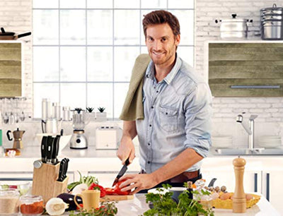 Bamboo Universal Knife Block - Knife Holder with 2 Built-In Knife Sharpeners - 2-Tiered Modern Knife Storage Up to 16 Large and Small Knives - Eco Trade Company