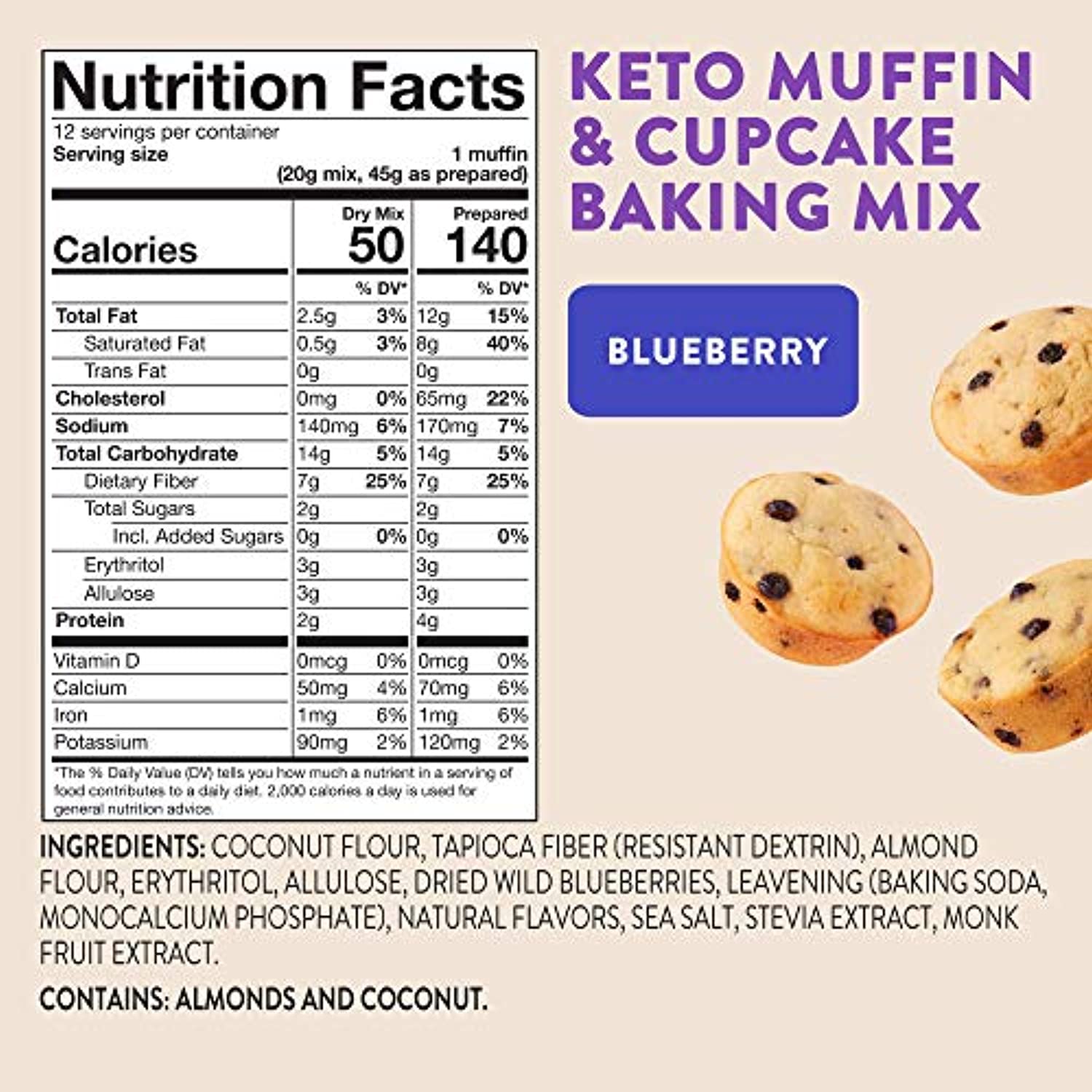 HighKey Keto Blueberry Muffin Mix - Low Carb, Gluten Free Food - No Sugar Added Snacks - 12 Muffins - Eco Trade Company