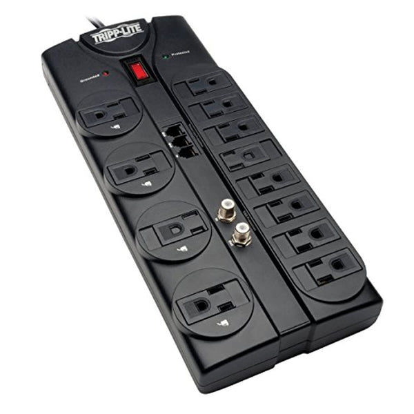 12 Outlet Surge Protector Power Strip, 8ft Cord, Right-Angle Plug, Tel/Modem/Coax Protection - Eco Trade Company