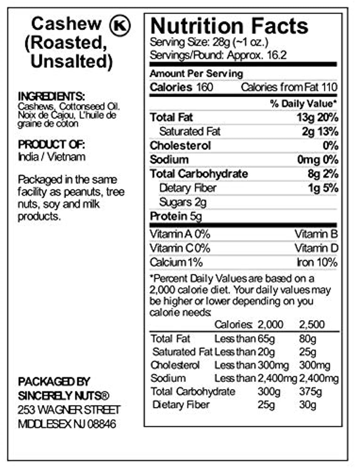 Sincerely Nuts – Whole Cashews Roasted and Unsalted - Eco Trade Company