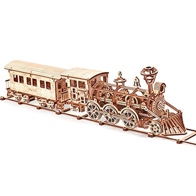 Wood Trick Wooden Toy Train Set with Railway - 34x7″ - Locomotive Train Toy Mechanical Model Kit - 3D Wooden Puzzle - Eco Trade Company