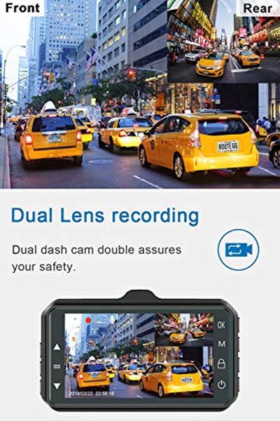 Dash Cam Front and Rear - 1080P Full HD Car Dash Camera, Dashboard Camera  with Powerful Night Vision | 310° Wide Angle | Parking Monitor | Loop