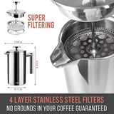 French Press Double Insulated 310 Stainless Steel Coffee Maker 4 Level Filtration System, No Coffee Grounds, Rust-Free, Dishwasher Safe - Eco Trade Company