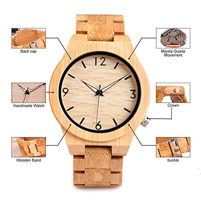 Men's Bamboo Wooden Watch Numeral Scale Large Face Quartz Watch Lightweight - Eco Trade Company