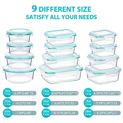Glass Food Storage Containers with Lids, 24 Pcs Glass Meal Prep Containers, Airtight Glass Bento Boxes, BPA-Free & FDA Approved & Leak Proof - Eco Trade Company