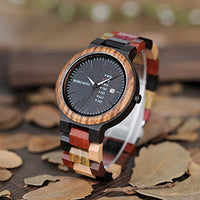 Men's Colorful Wooden Watch, Week & Date Display Quartz Watches Handmade Casual Wood Wrist Watch - Eco Trade Company
