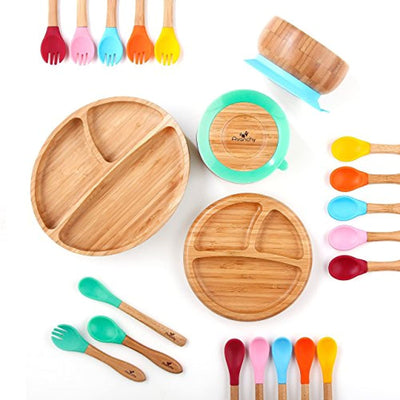 Organic Bamboo Infant Feeding Bowls + Soft Tip Silicone Spoon Set, BPA Free - Eco Trade Company
