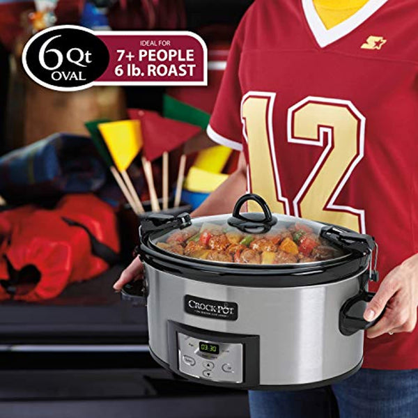 Crux 14681-SN 6 Quart Programmable Slow Cooker with Timer, Black Stainless  Steel 