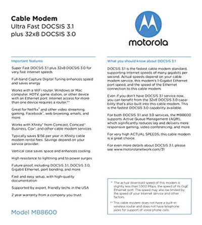 Cable Modem, 6 Gbps Max Speed. Approved for Comcast Xfinity Gigabit, Cox Gigablast, and More, Black - Eco Trade Company