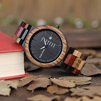 Men's Colorful Wooden Watch, Week & Date Display Quartz Watches Handmade Casual Wood Wrist Watch - Eco Trade Company