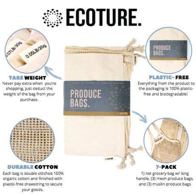Ecoture Eco Friendly Reusable Produce Bags in Mesh and Muslin for Fruit and Vegetable - Eco Trade Company