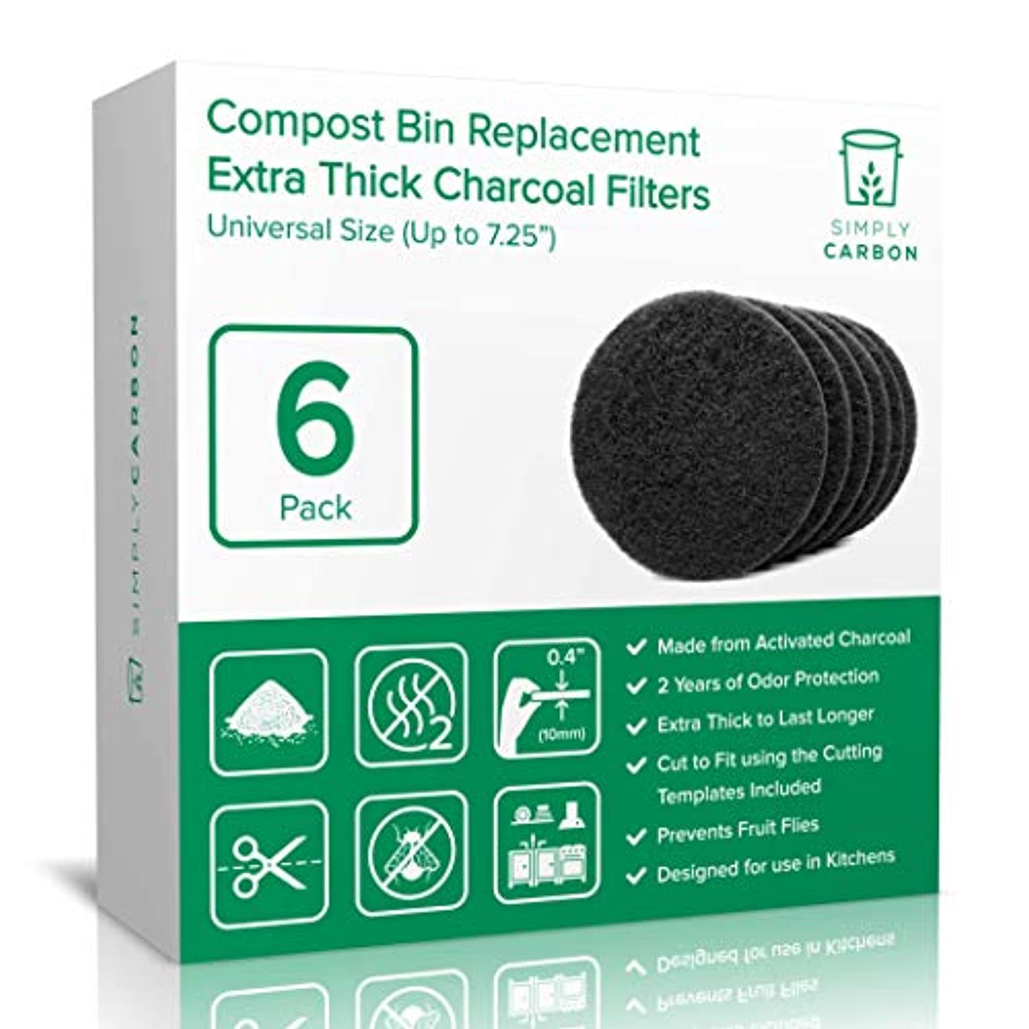 Extra Thick Filters for Kitchen Compost Bins - Fits All Compost Bins up to  7.25 Filter Size - Set of 6
