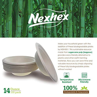 14 oz. Paper Plates Bowls [100-Pack] Brown Compostable Disposable Biodegradable Premium Natural Eco-Friendly - Eco Trade Company
